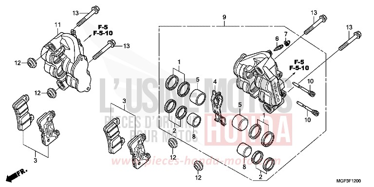 FRONT BRAKE CALIPER (CBR1000RR/RA) for CBR1000RR Fireblade VICTORY RED (R334XA) from 2012